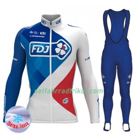 Radbekleidung Radtrikot Langarm + Lang Trägerhose 2017 FDJ Damen Winter Thermal Fleece N001